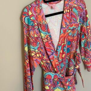 Lilly Pulitzer Long Sleeve Wrap Maxi Dress in Feelin Groovy" print, M.